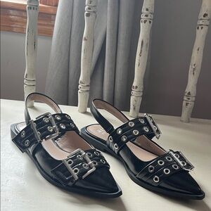 Mix No. 6 Black Slingback Flats with Silver Accents